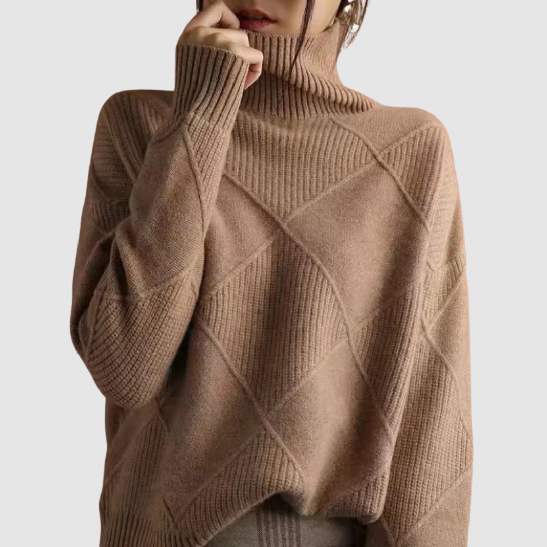 Ester Noelle – Sweter damski z golfem w geometryczny wzór