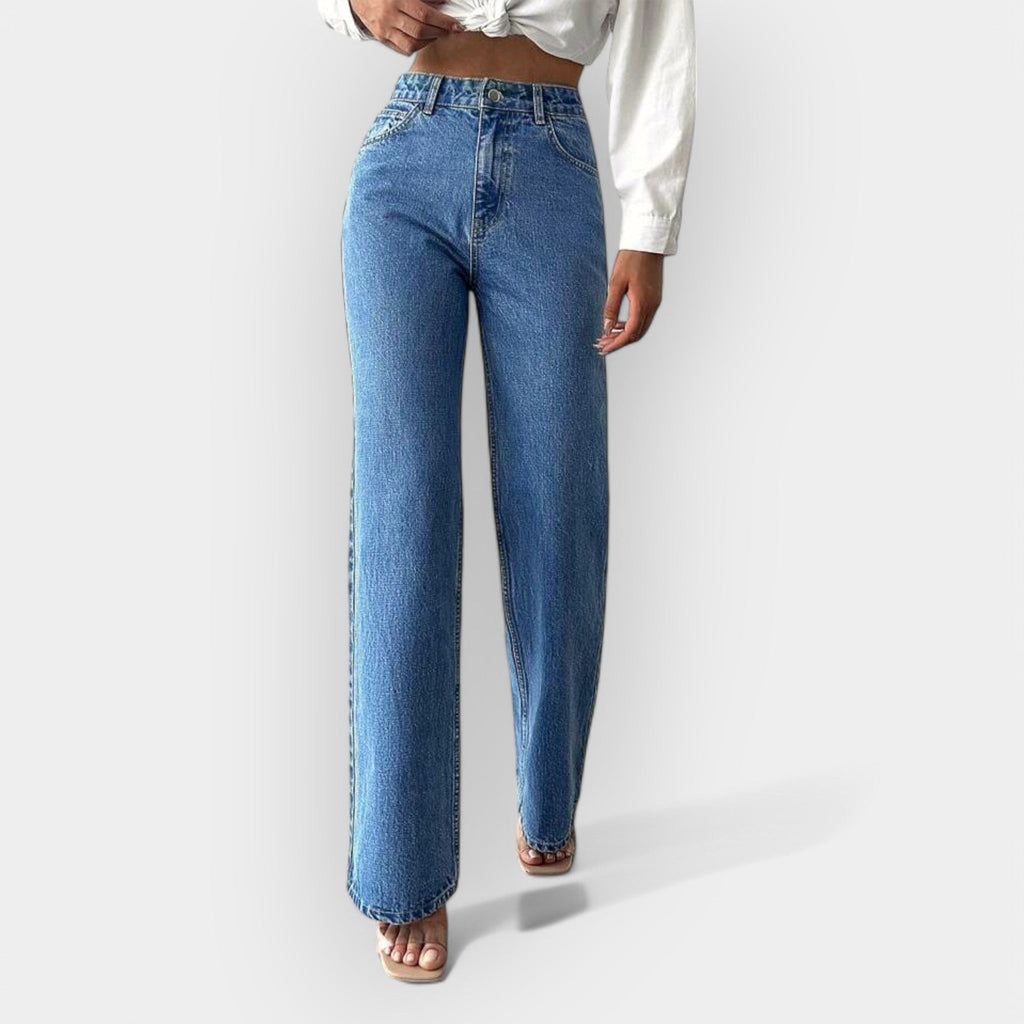 Mia – Damskie jeansy z wysokim stanem i szeroką nogawką
