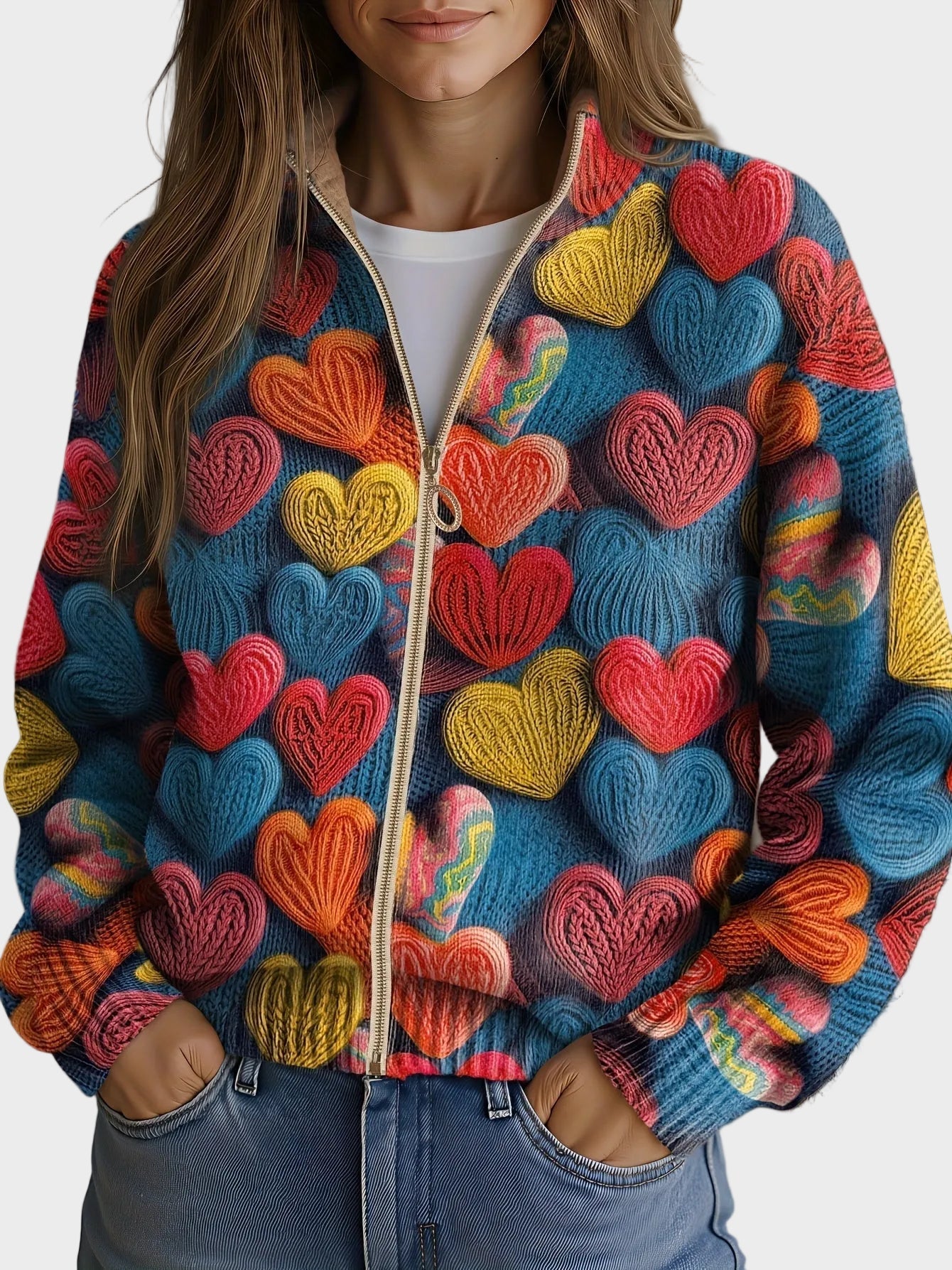 Valentine – Kardigan damski w kolorowe serca