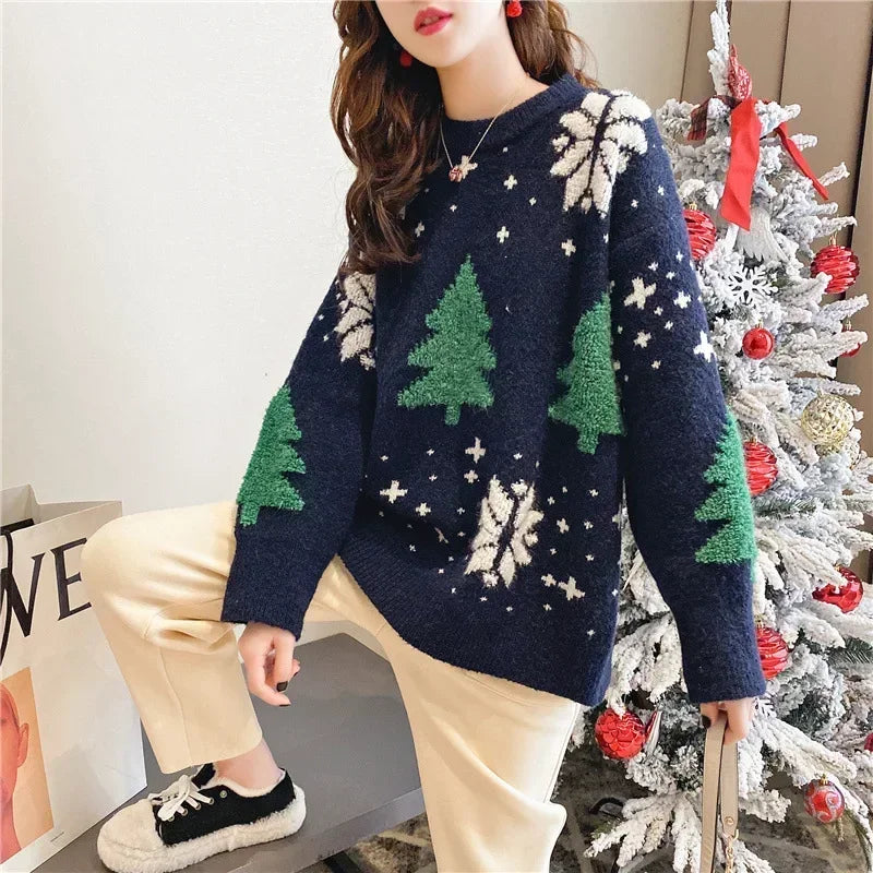 Nina – Sweter damski oversize ze świątecznym motywem