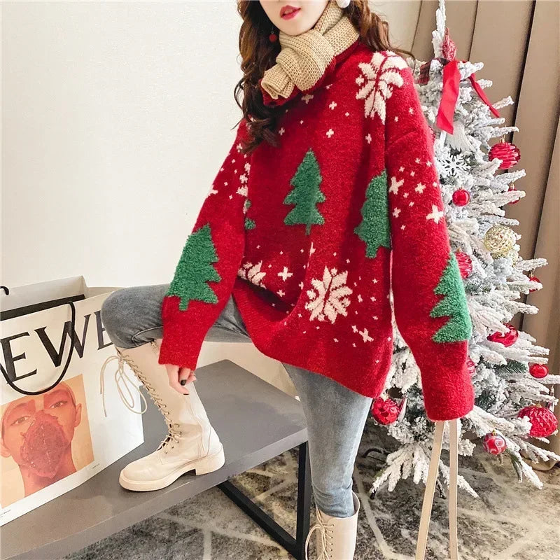 Nina – Sweter damski oversize ze świątecznym motywem