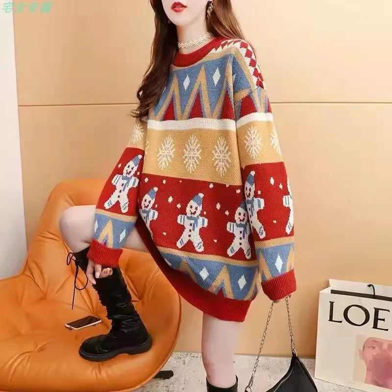 Sara – Sweter damski oversize ze świątecznym wzorem
