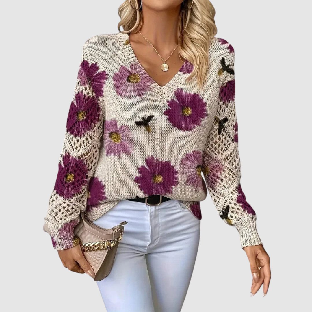 Meda Rose – Damski sweter w kwiatowy wzór