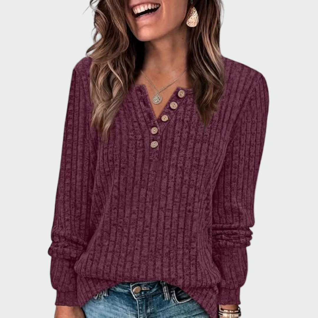 Ema Noelle – Sweter damski z dekoltem na guziki