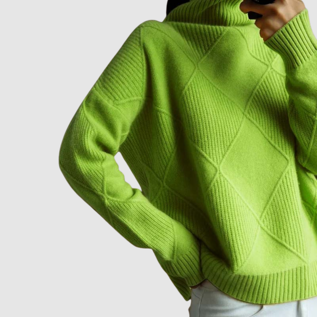 Ester – Sweter damski z golfem w geometryczny wzór
