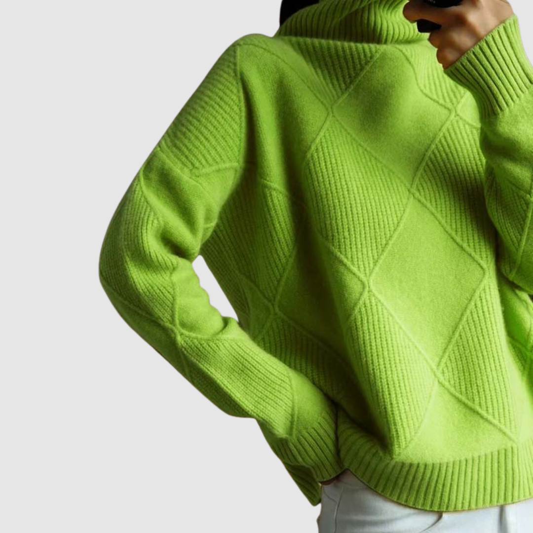 Ester – Sweter damski z golfem w geometryczny wzór