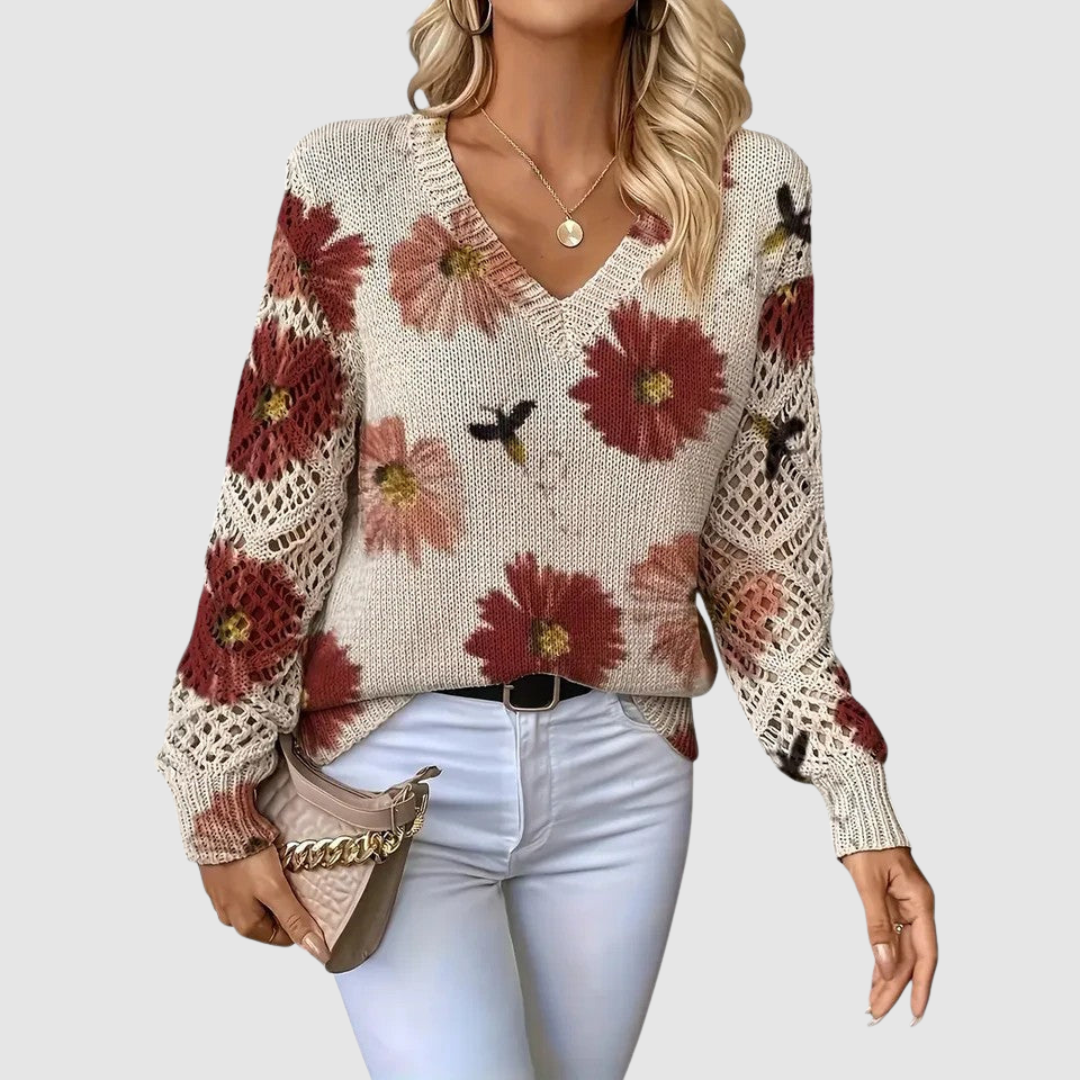 Meda Rose – Damski sweter w kwiatowy wzór