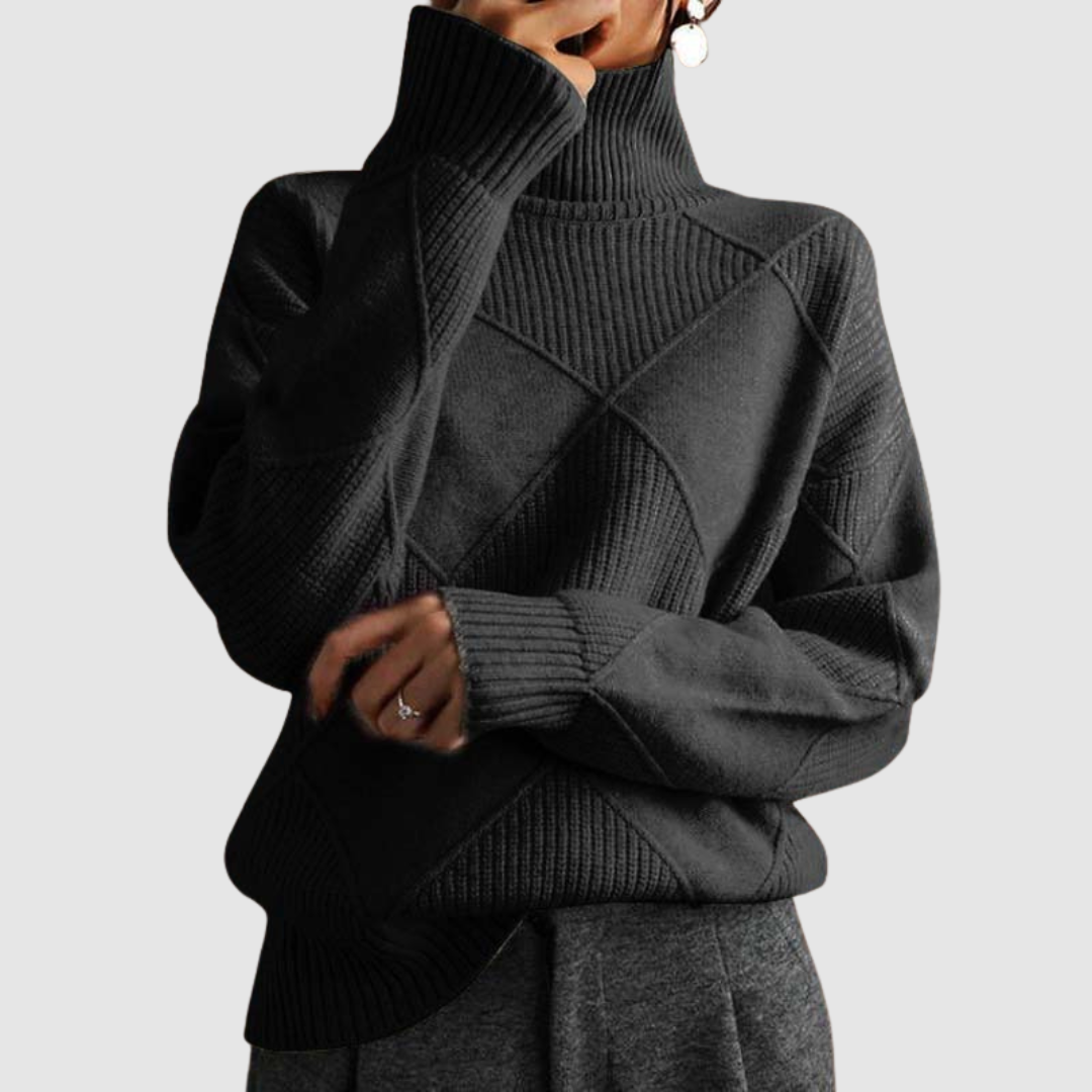 Ester Noelle – Sweter damski z golfem w geometryczny wzór