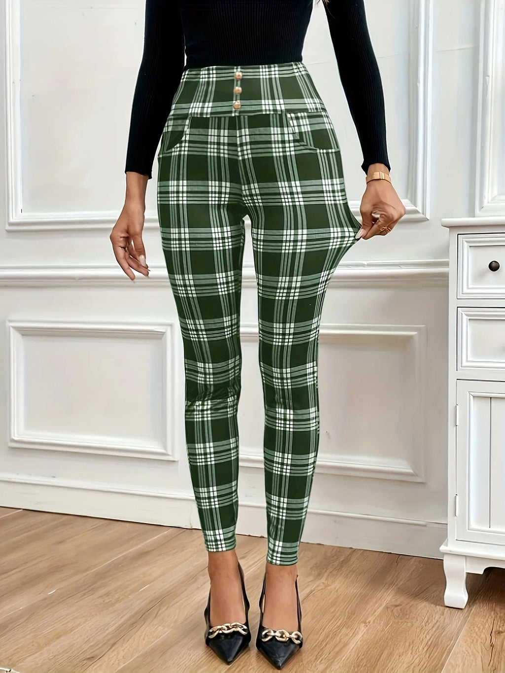 Iga – Damskie legginsy z wysokim stanem w kratę