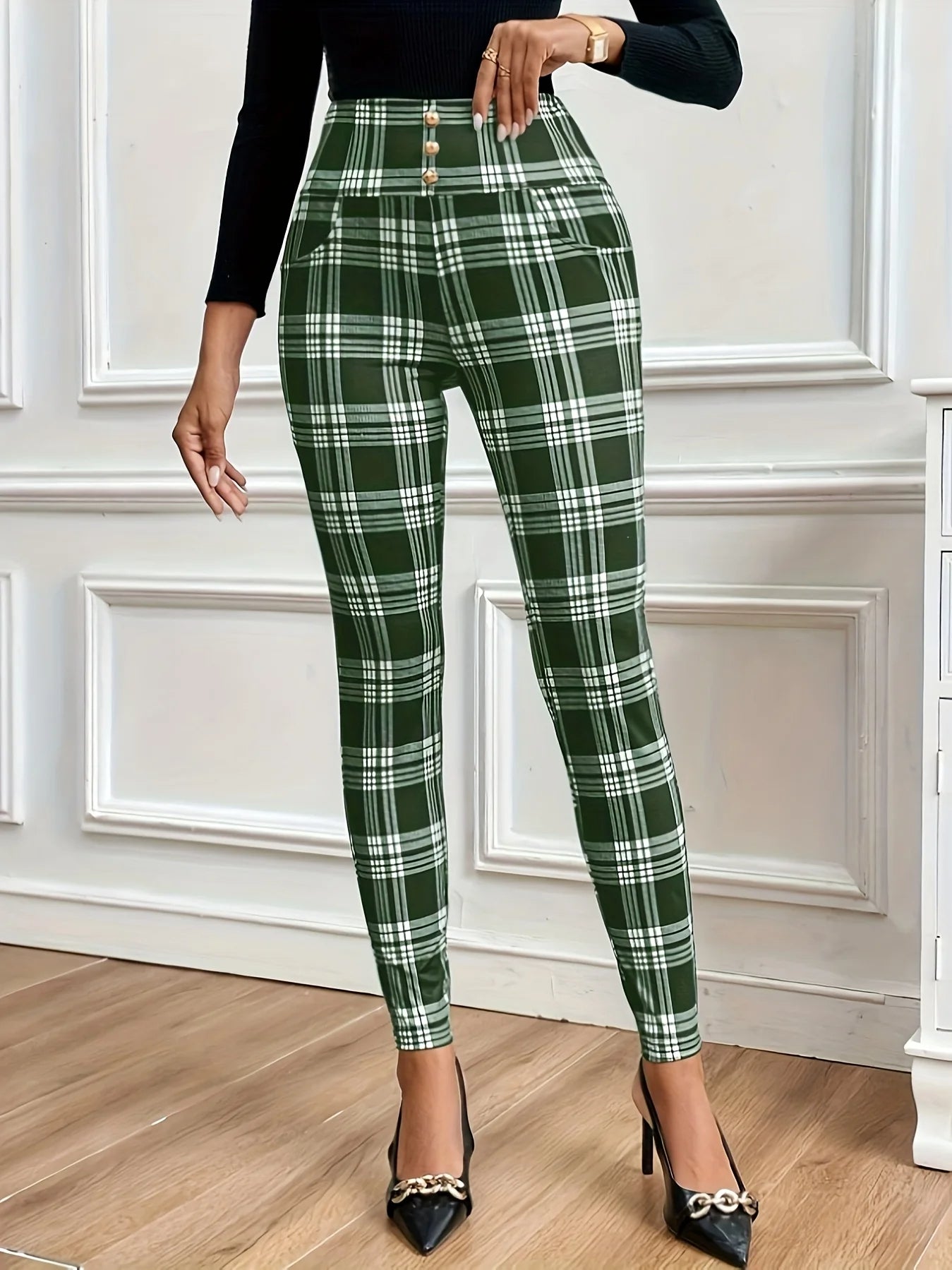 Iga – Damskie legginsy z wysokim stanem w kratę