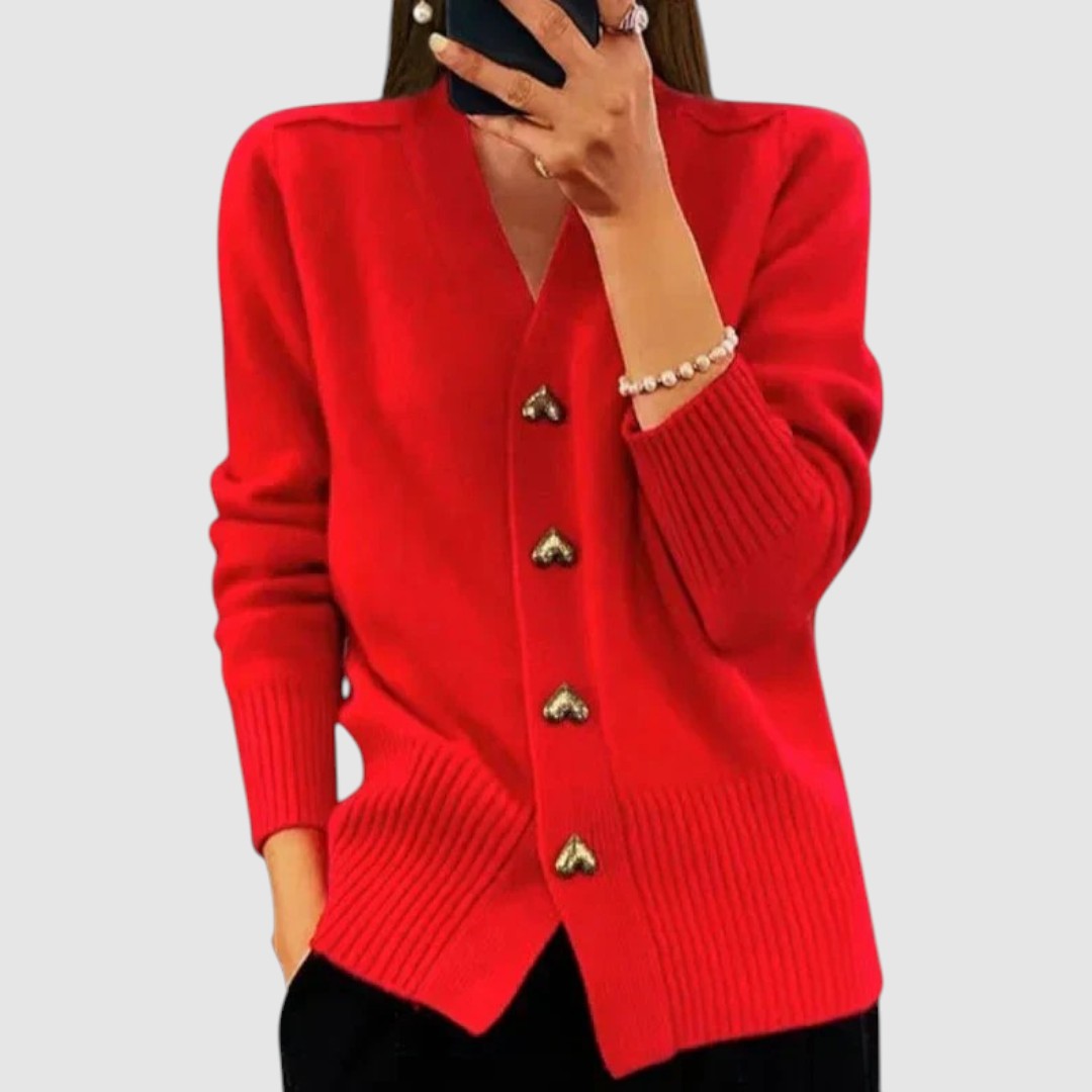 Nela Noelle – Elegancki kardigan damski z guzikami w serca