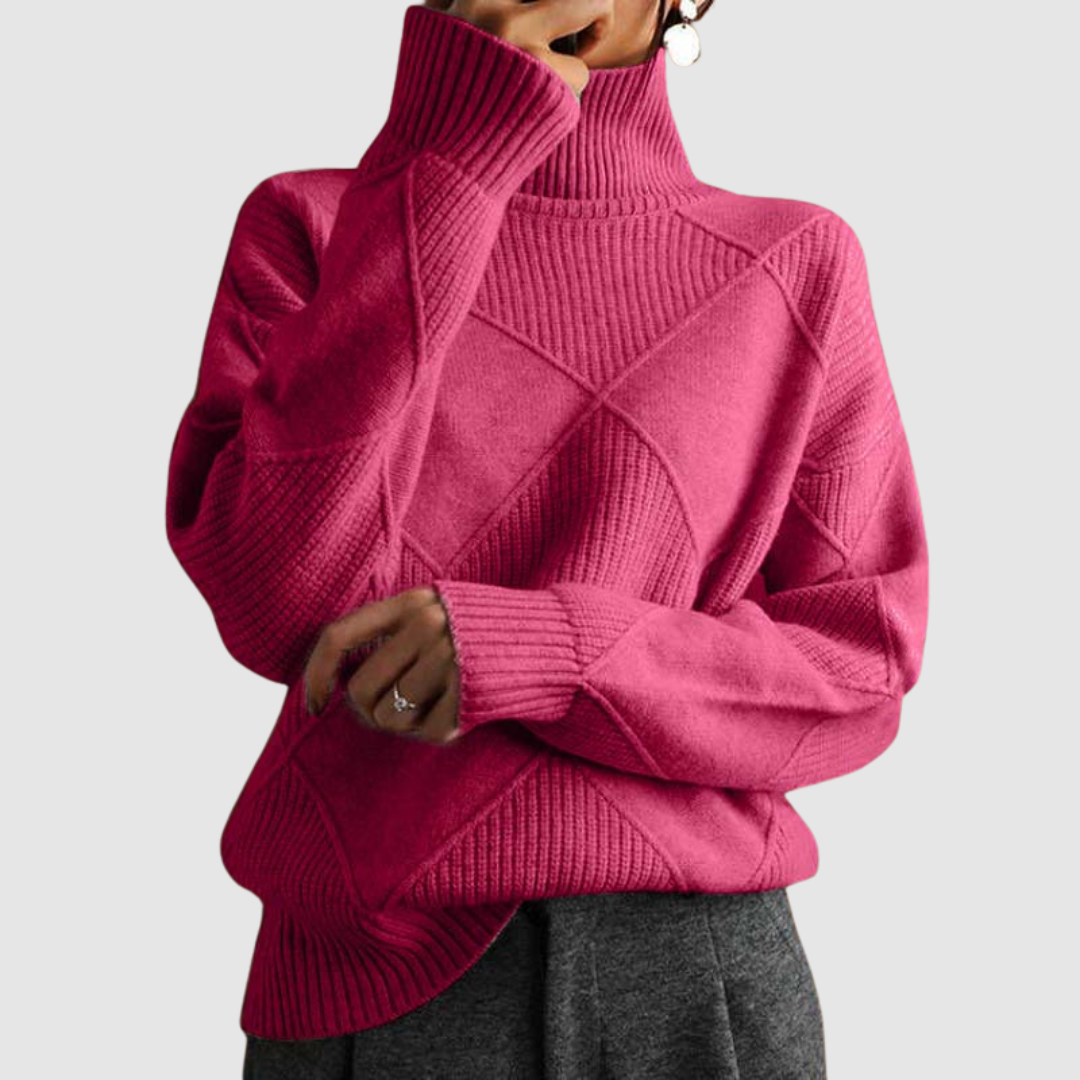 Ester Noelle – Sweter damski z golfem w geometryczny wzór