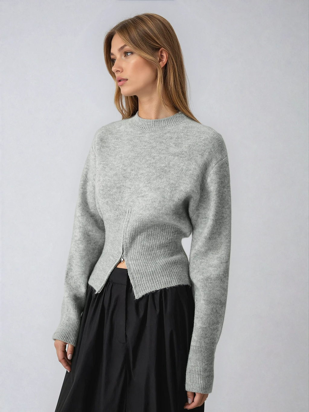 Sophia – Sweter damski z zamkiem i podkreśloną talią