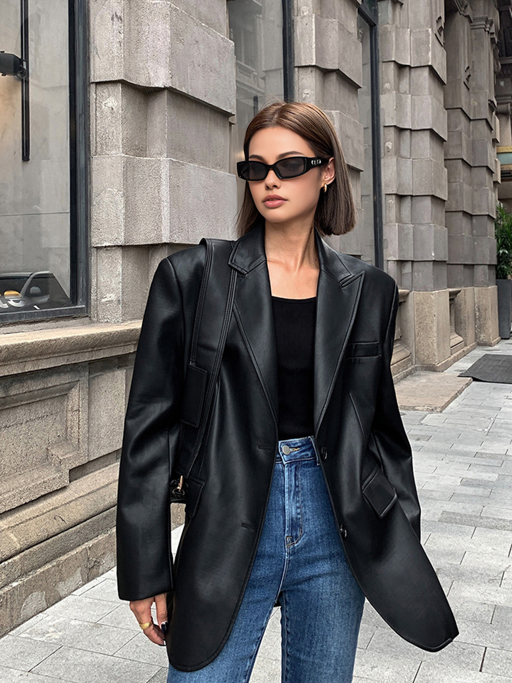 Sophia – Marynarka damska oversize o skórzanym wyglądzie