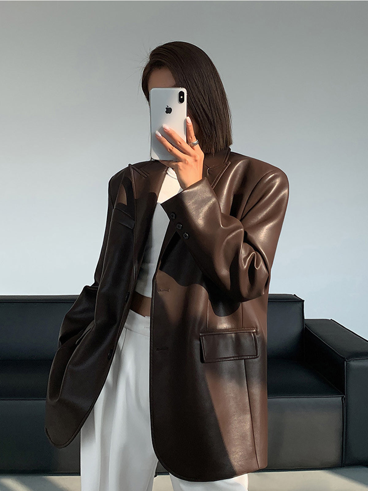 Sophia – Marynarka damska oversize o skórzanym wyglądzie