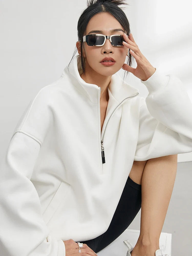 Nicole – Bluza damska oversize z kapturem i zamkiem pod szyją