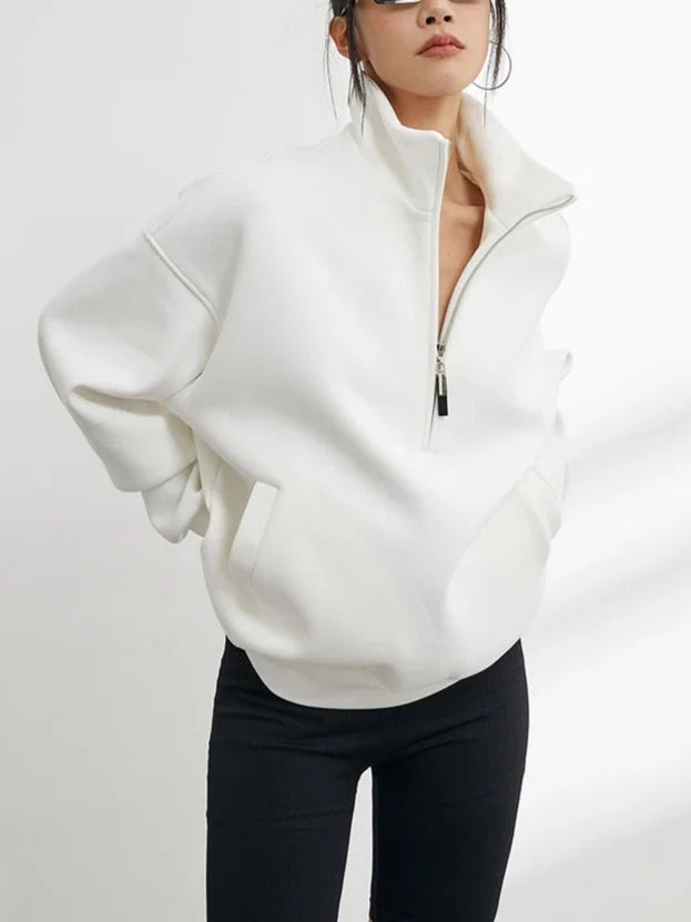 Nicole – Bluza damska oversize z kapturem i zamkiem pod szyją