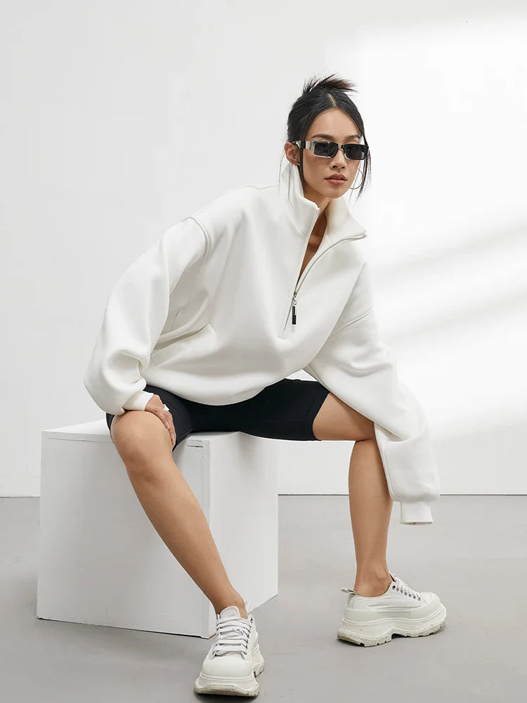Nicole – Bluza damska oversize z kapturem i zamkiem pod szyją