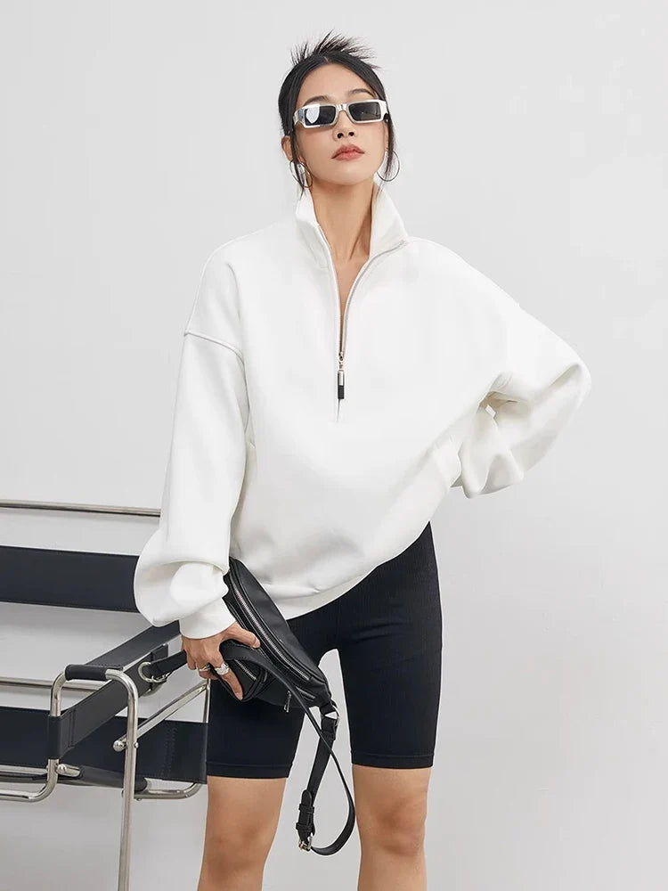 Nicole – Bluza damska oversize z kapturem i zamkiem pod szyją