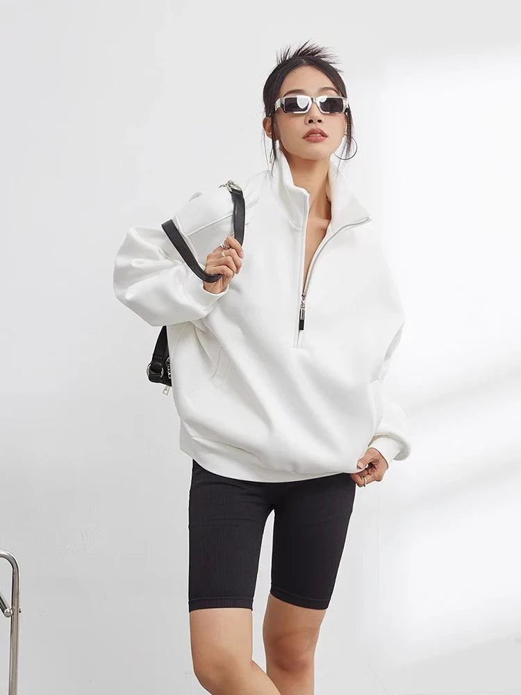 Nicole – Bluza damska oversize z kapturem i zamkiem pod szyją