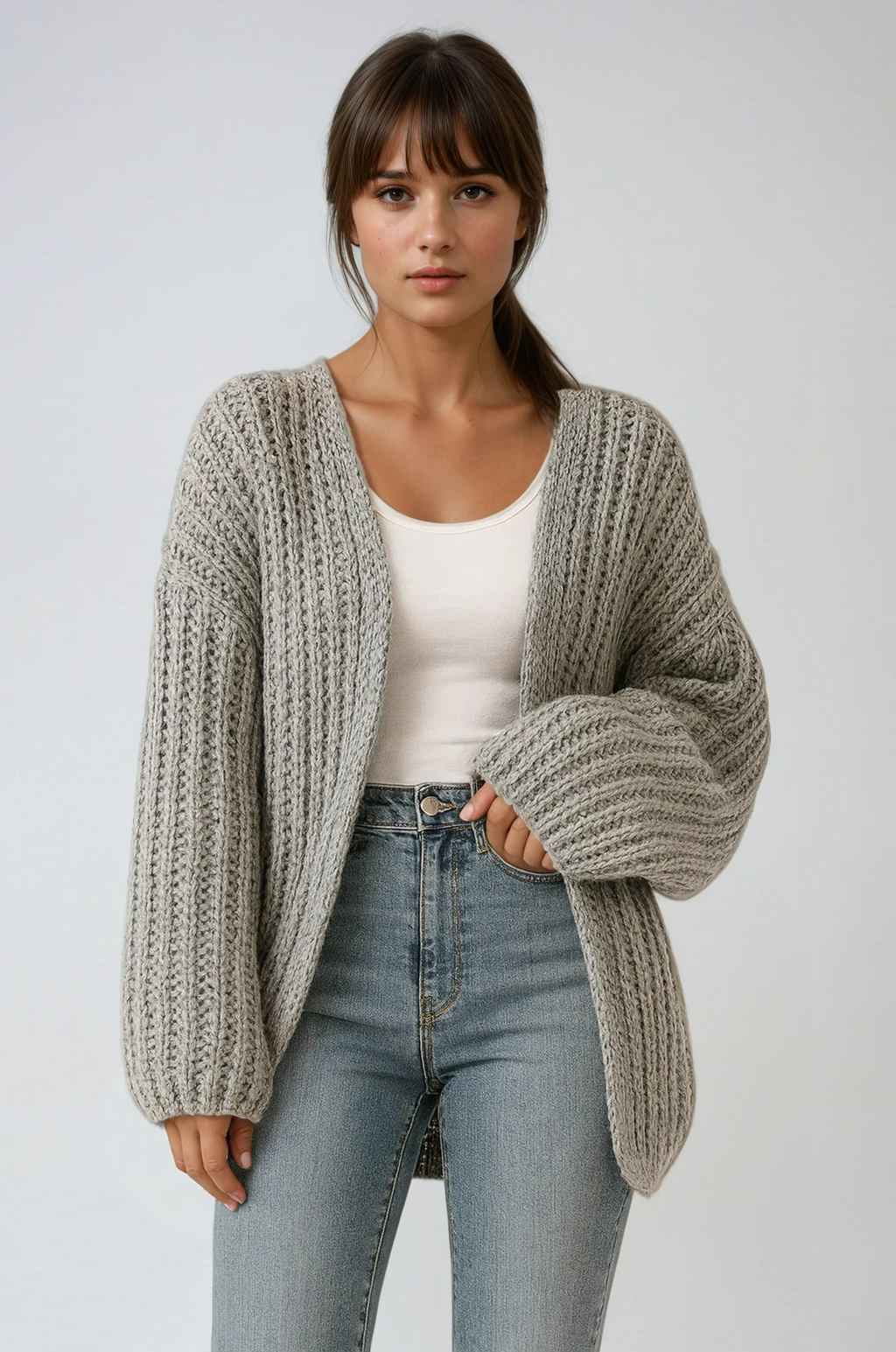 Erica – Kardigan damski oversize z bufiastymi rękawami