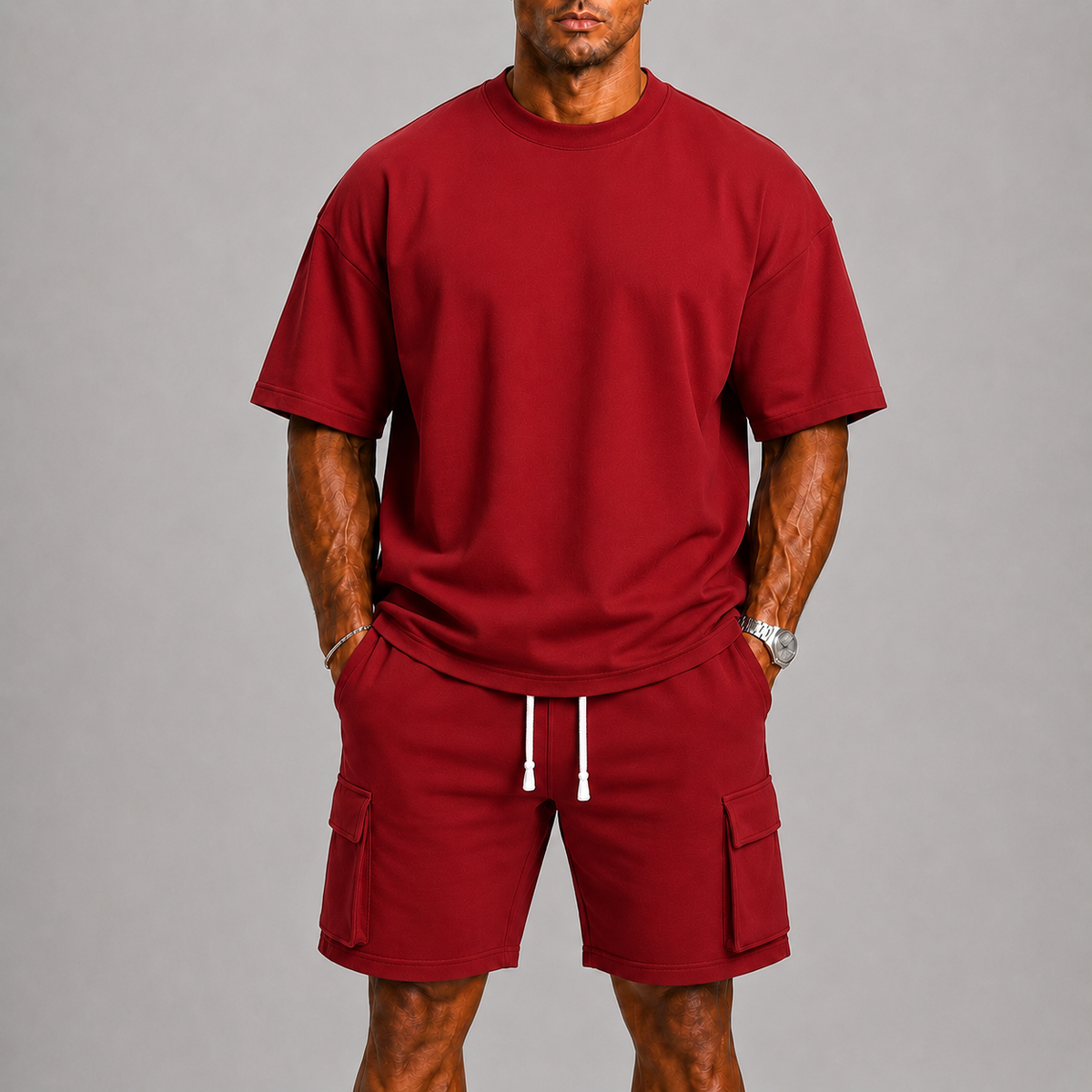 Bruno – Męski sportowy zestaw letni z T-shirtem oversize i szortami cargo