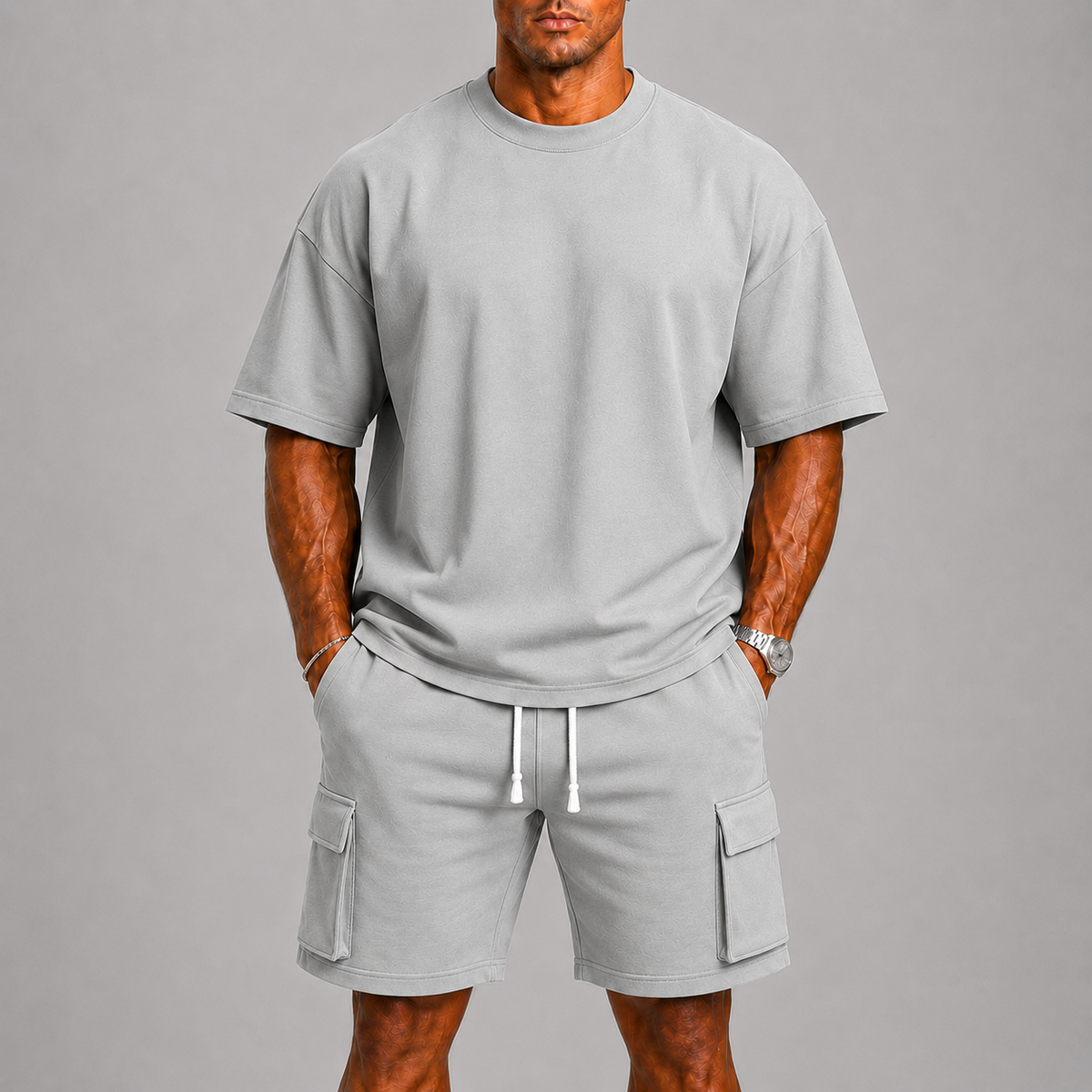 Bruno – Męski sportowy zestaw letni z T-shirtem oversize i szortami cargo