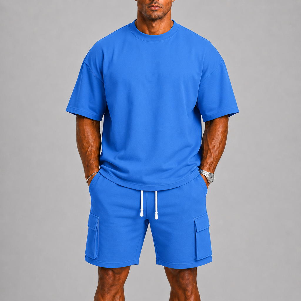 Bruno – Męski sportowy zestaw letni z T-shirtem oversize i szortami cargo