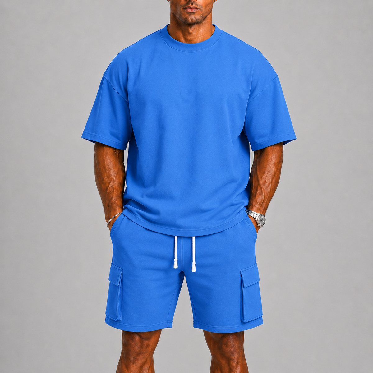 Bruno – Męski sportowy zestaw letni z T-shirtem oversize i szortami cargo