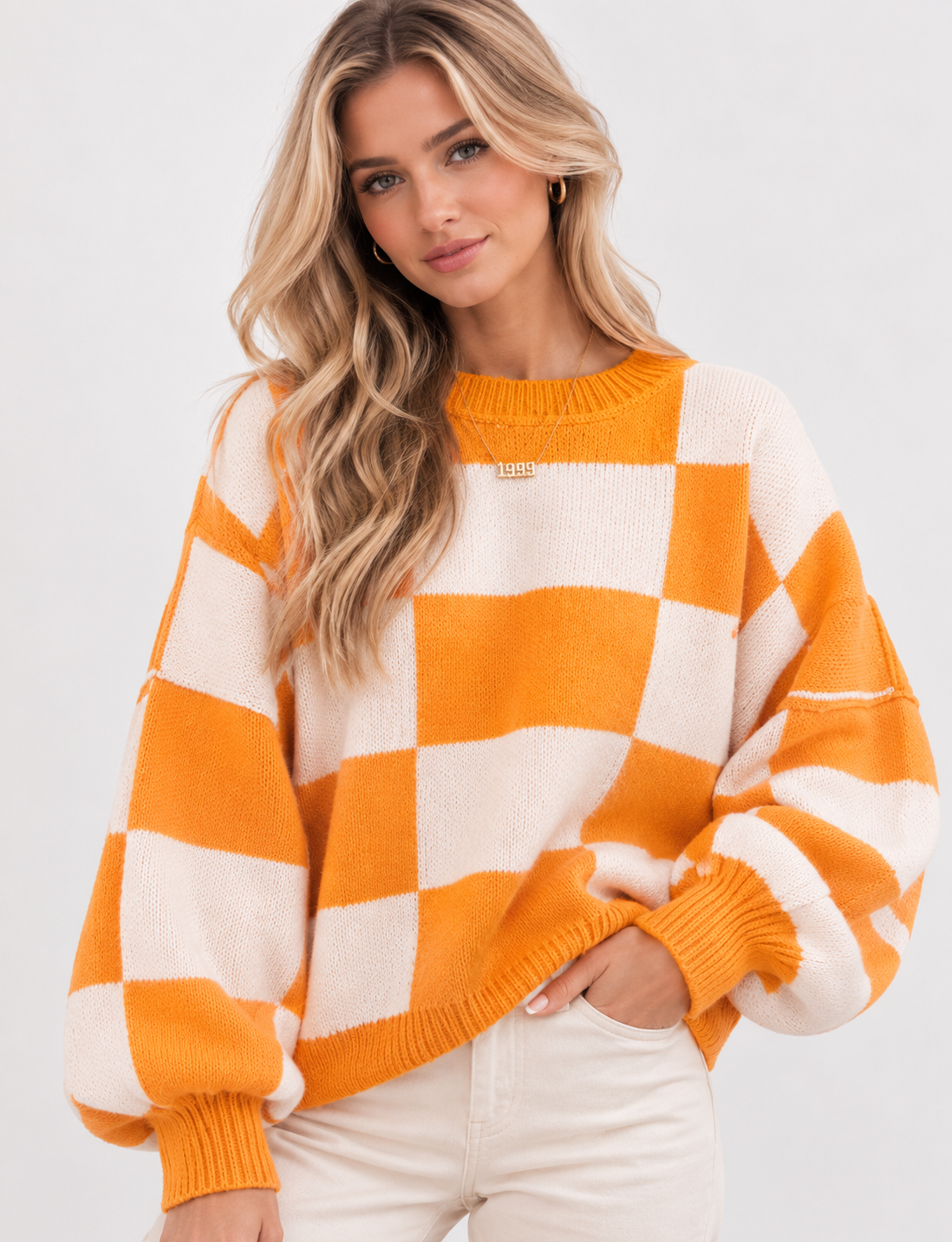 Sophia Marie – Sweter damski oversize w szachownicę