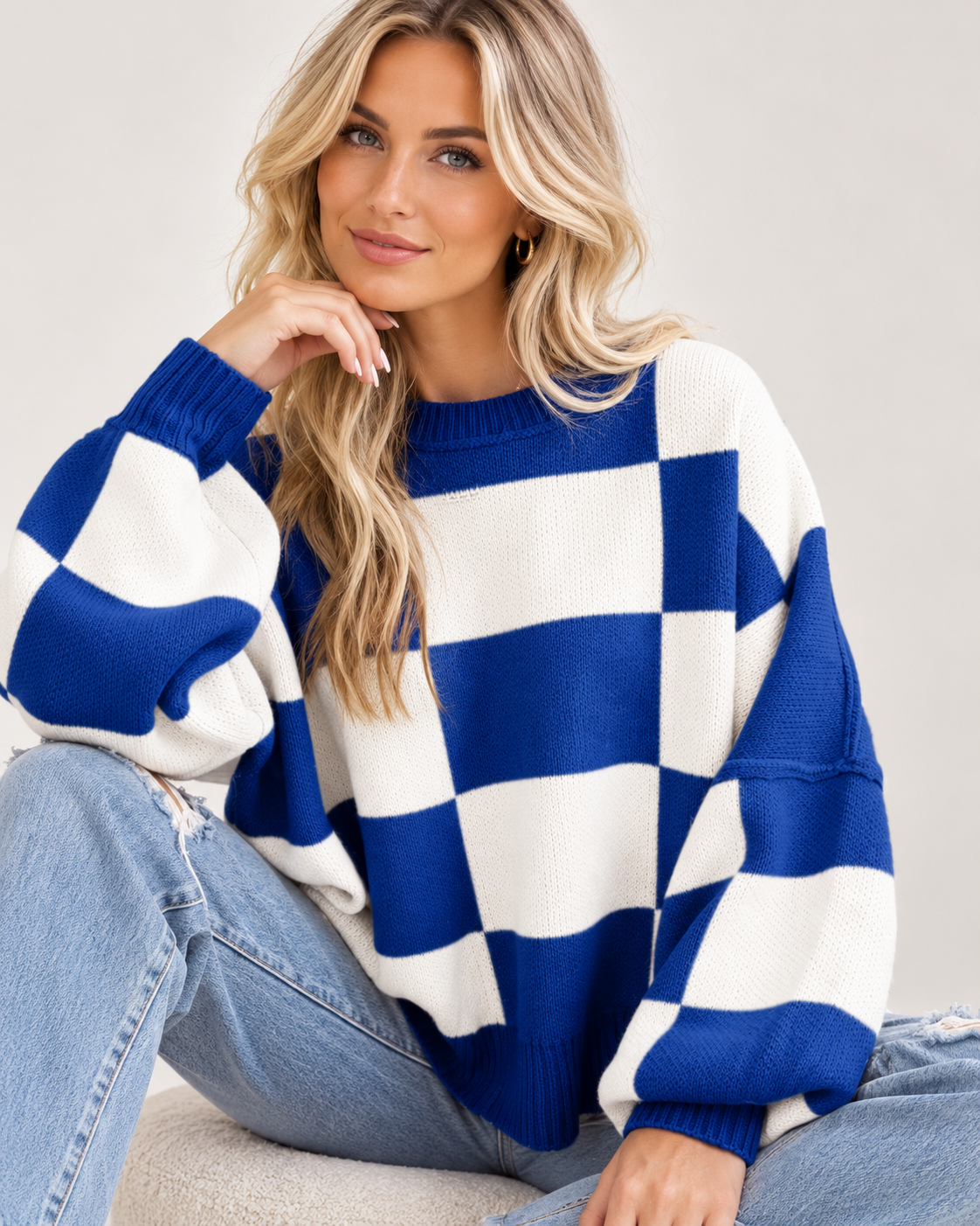 Sophia Marie – Sweter damski oversize w szachownicę