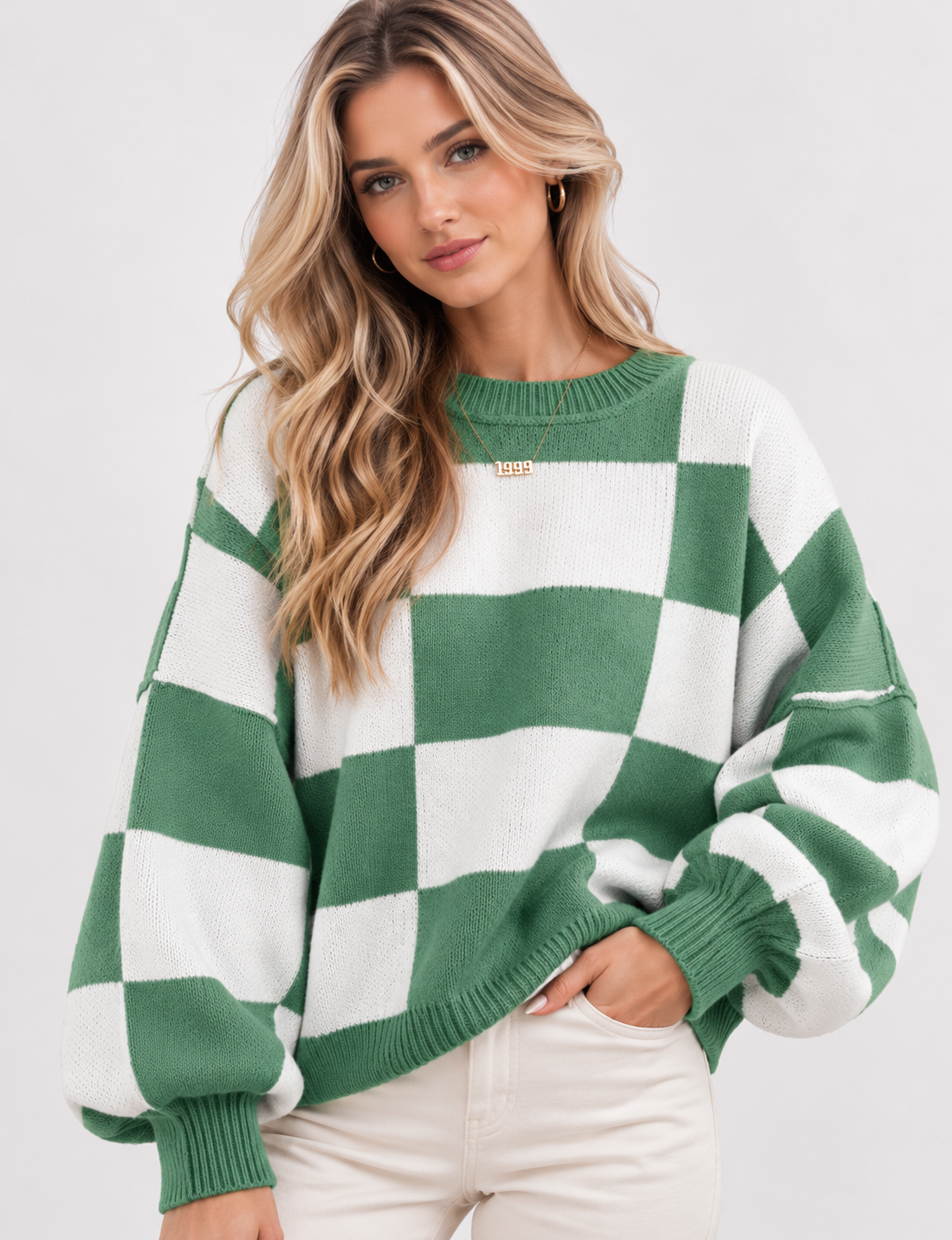 Sophia Marie – Sweter damski oversize w szachownicę