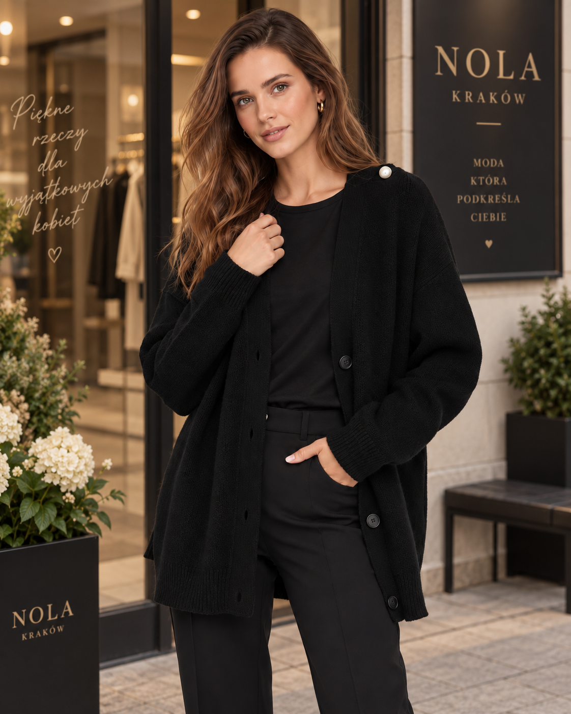 Anja – Luźny sweter damski z dekoltem w serek