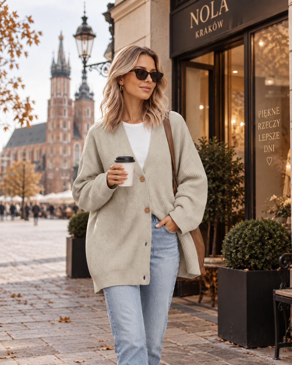 Anja – Luźny sweter damski z dekoltem w serek