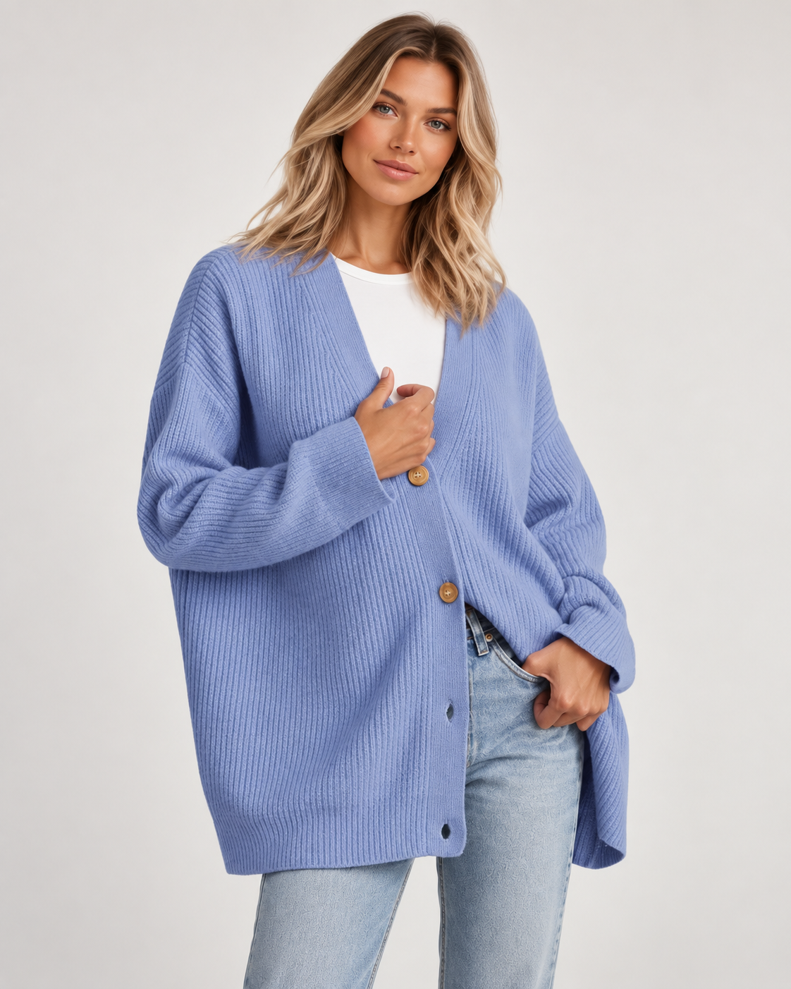 Anja – Luźny sweter damski z dekoltem w serek
