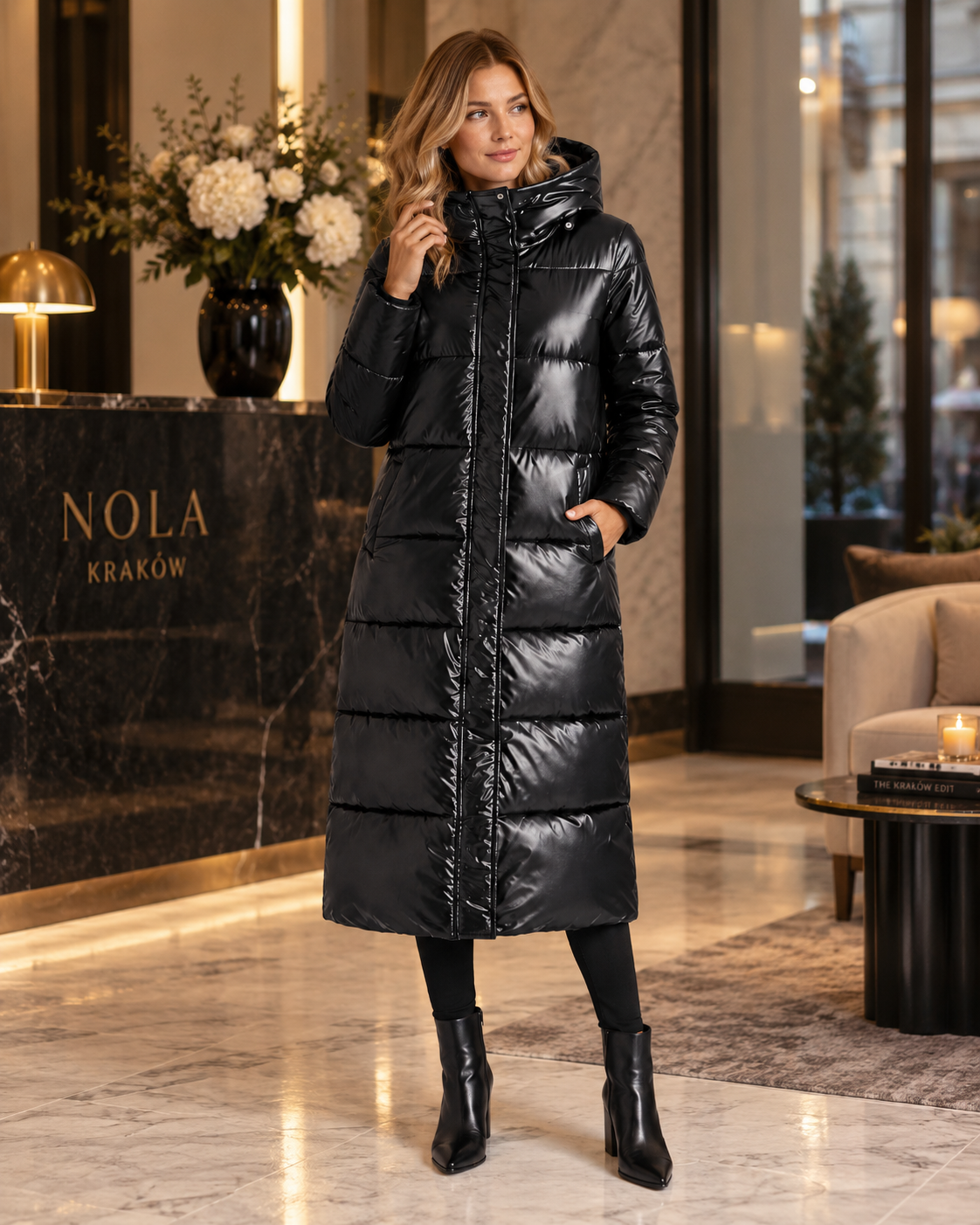 Nadia Belle – Długa pikowana parka damska z kapturem