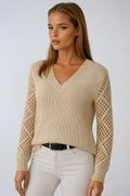 Glynice – Sweter damski z ażurowymi rękawami