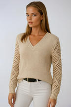 Glynice – Sweter damski z ażurowymi rękawami