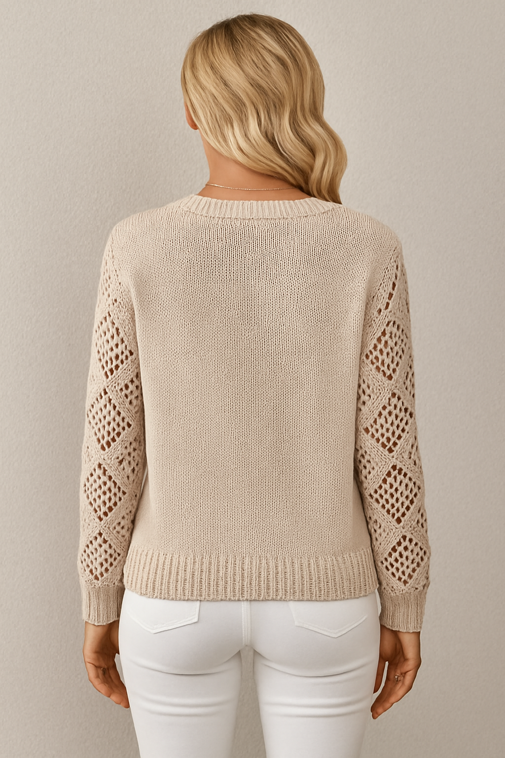 Glynice – Sweter damski z ażurowymi rękawami