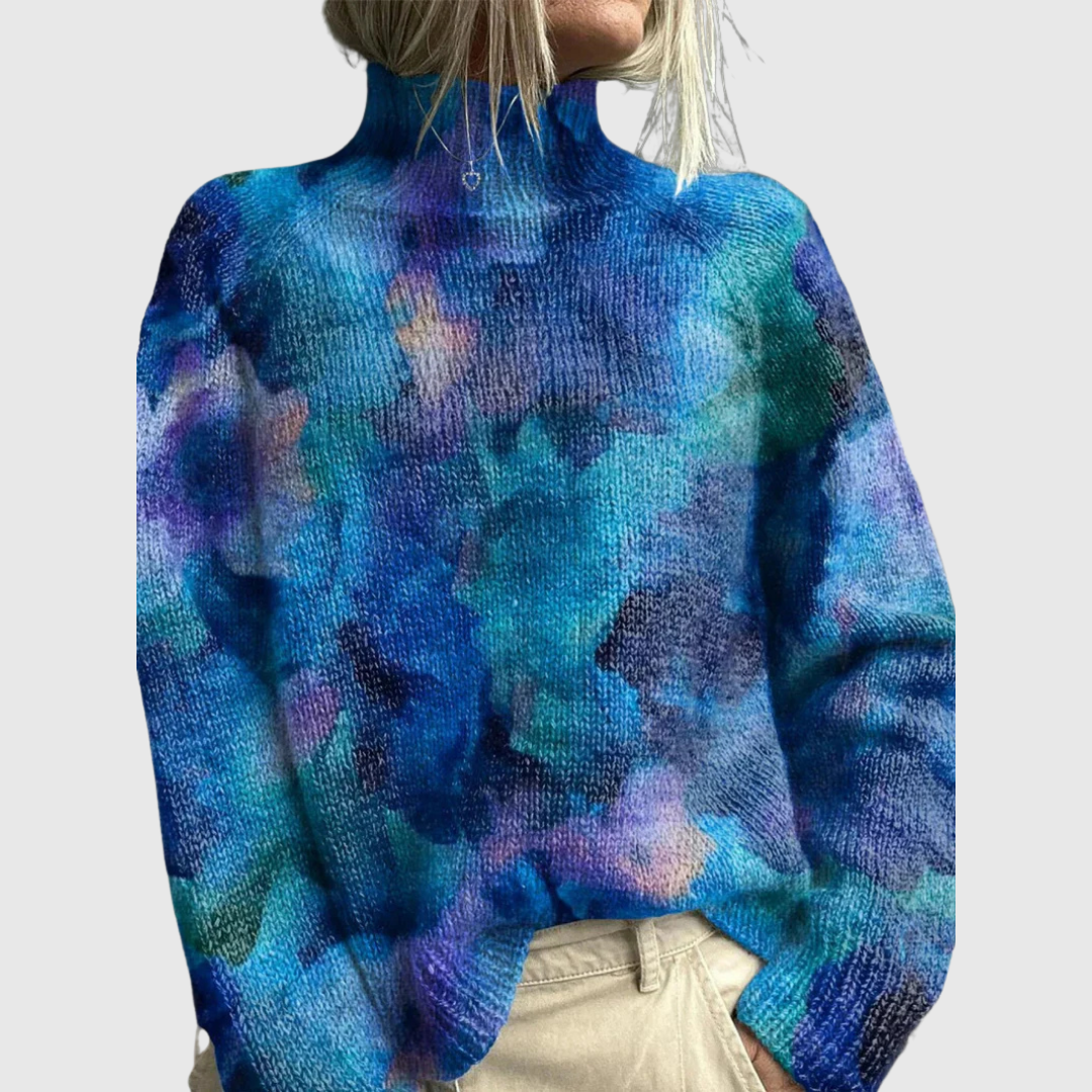 Sweter damski z golfem i wzorem inspirowanym naturą