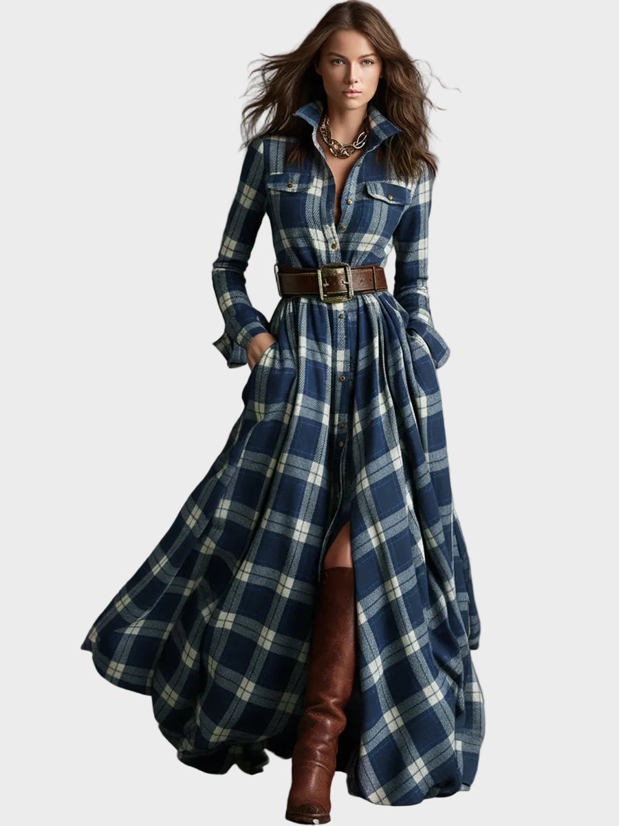 Evelyn – Elegancka sukienka koszulowa maxi – zdjęcie produktu