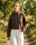 Aneta – Krótka brązowa kurtka jeansowa
