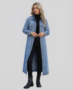 Klara – Długi płaszcz jeansowy damski oversize