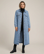 Klara – Długi płaszcz jeansowy damski oversize
