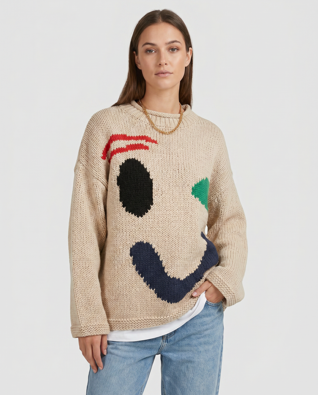 Nina – Sweter damski oversize z motywem uśmiechu