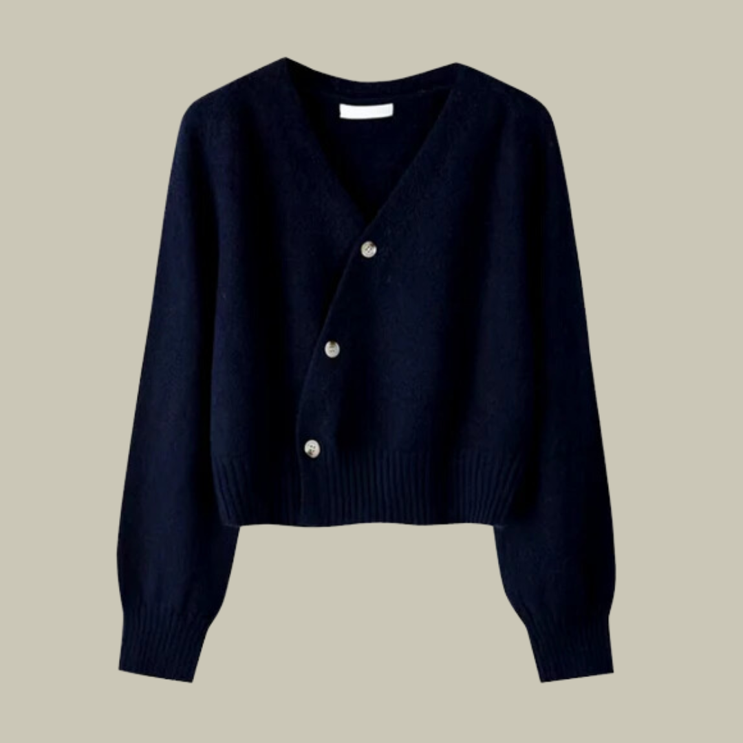 Amelia Claire – Sweter damski z dekoltem V i ozdobnymi guzikami