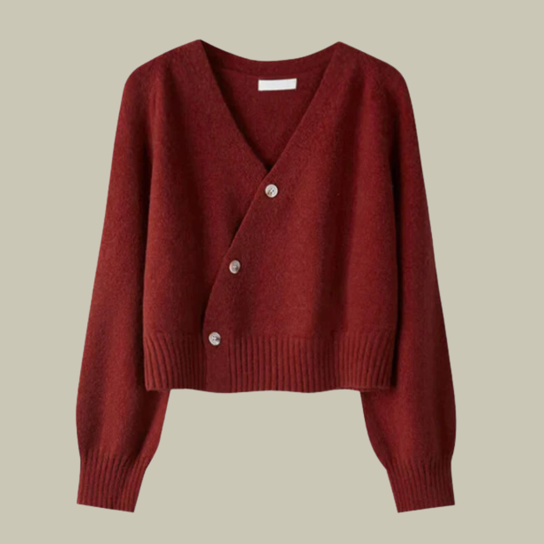 Amelia Claire – Sweter damski z dekoltem V i ozdobnymi guzikami