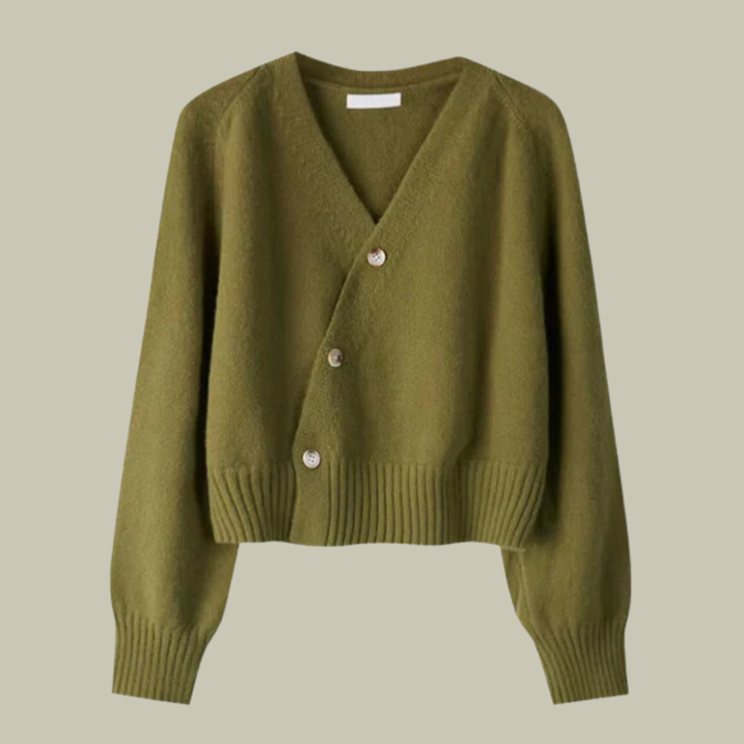 Amelia Claire – Sweter damski z dekoltem V i ozdobnymi guzikami
