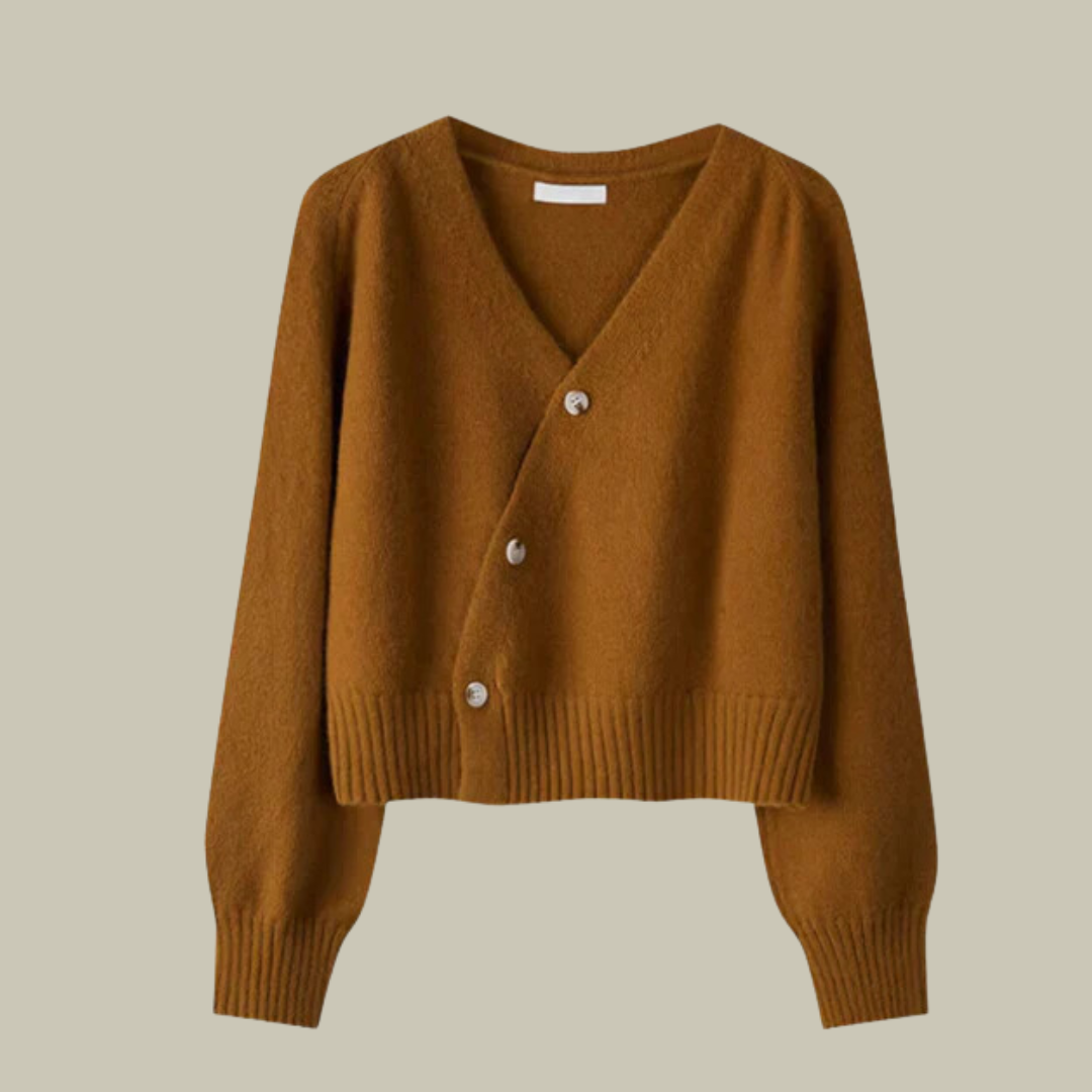 Amelia Claire – Sweter damski z dekoltem V i ozdobnymi guzikami