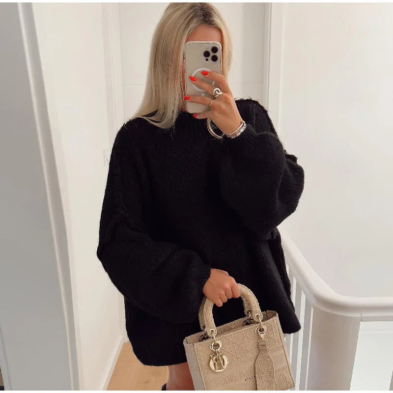 Heidi – Sweter damski oversize z puszystym wykończeniem